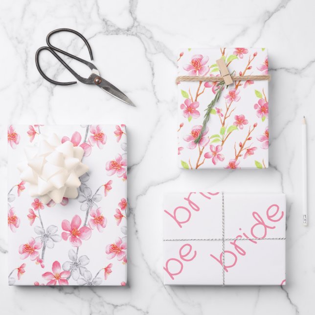 Pink Magnolia Blossoms Spring Bridal Shower  Wrapping Paper Sheets (Front)