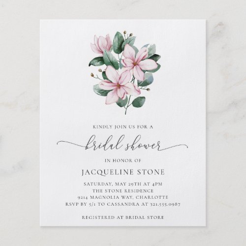 Pink Magnolia Budget Bridal Shower Invitation Flyer