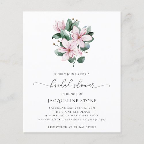 Pink Magnolia Budget Bridal Shower Invitation Flyer