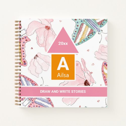 Pink Magnolia Butterfly Personalized Sketch  Notebook
