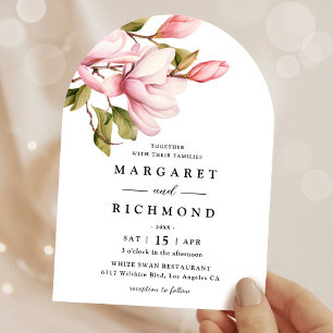 Pink Magnolia Elegant Floral Arch Wedding Invitation