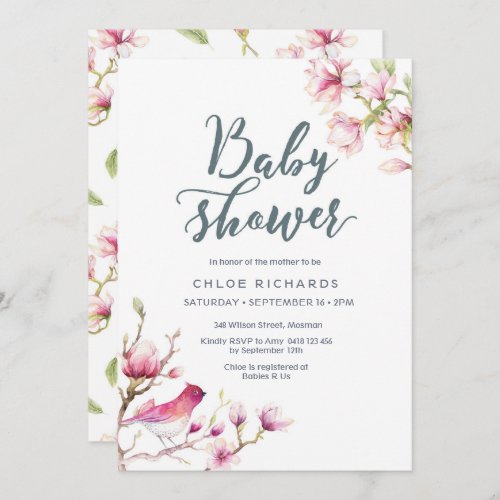 Pink Magnolia Floral Baby Shower Invitation