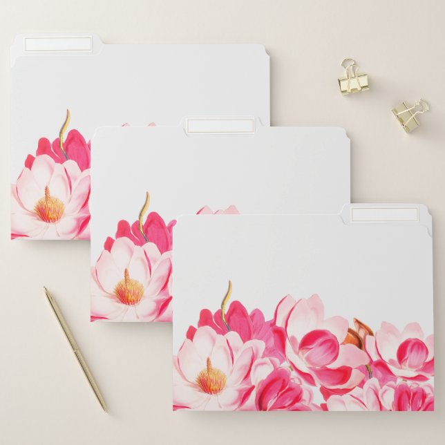 Pink Magnolia Floral File Folders (Set)