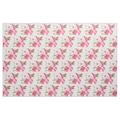 Pink Magnolia Floral Flowers Pattern Fabric