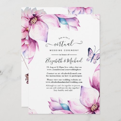 Pink Magnolia Floral Online Virtual Wedding Invitation