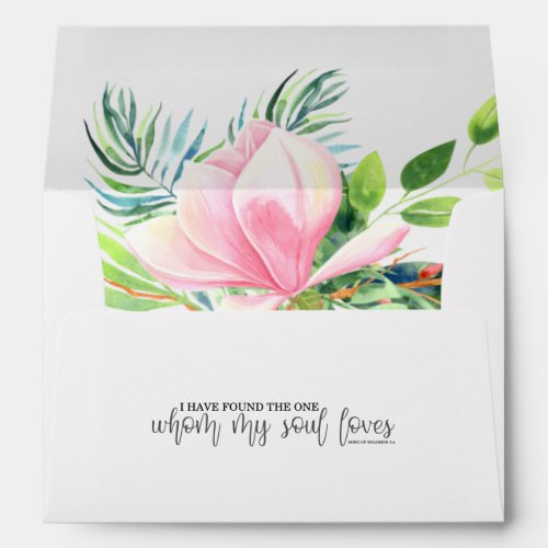 Pink Magnolia Floral Return Address Inspirational Envelope