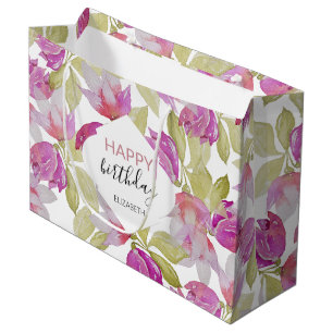 Pink Magnolia Floral Watercolor Art Large Gift Bag