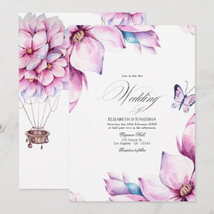 Pink Magnolia Floral Wedding Invitation