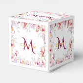 Pink magnolia florals white thank you monogram favor boxes (Back Side)