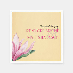 Pink Magnolia Flower Antique Monogram wedding Napkins