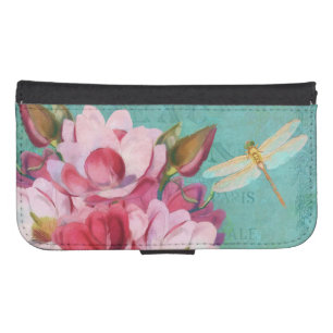 Pink Magnolia flower, dragonfly Phone Wallet Cases