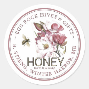 Pink Magnolia Flower Editable Honey Jar Bee Label