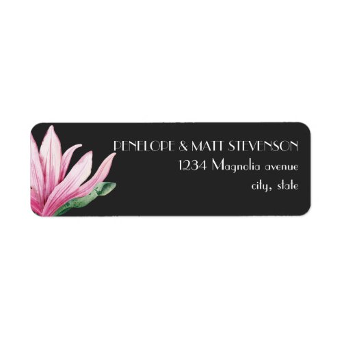 Pink Magnolia Flower in bloom  Gray Wedding Label