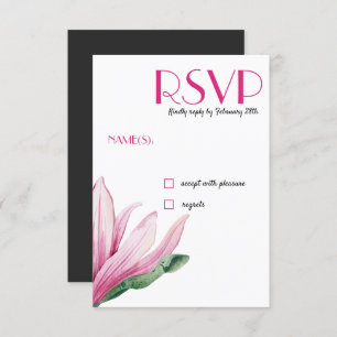 Pink Magnolia Flower in bloom   gray Wedding RSVP Invitation