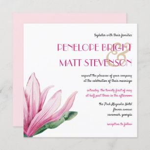 Pink Magnolia Flower In Bloom Wedding Invitation