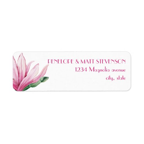 Pink Magnolia Flower in bloom Wedding Label