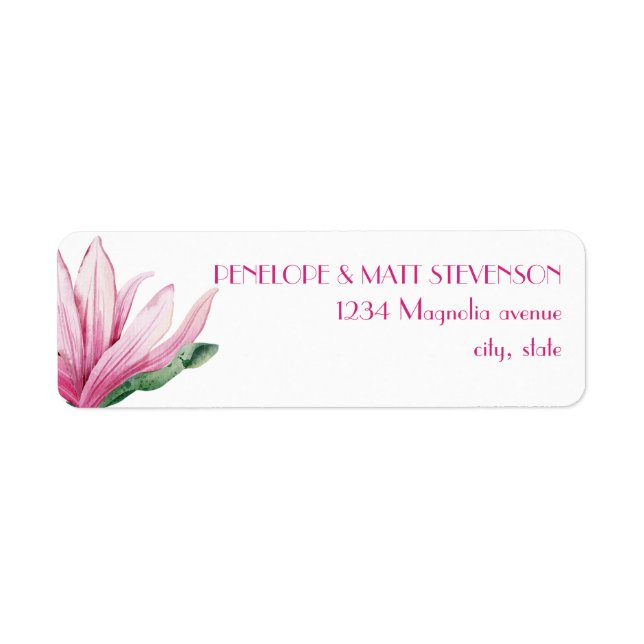 Pink Magnolia Flower in bloom Wedding Label (Front)