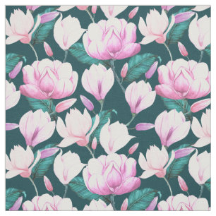 Pink Magnolia Flower Pattern Fabric