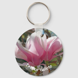Pink Magnolia Flower Personalized Keychain