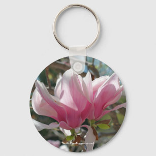 Pink Magnolia Flower Photo Keychain