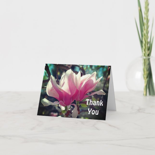 Pink Magnolia Flower Thank You Card (Front)