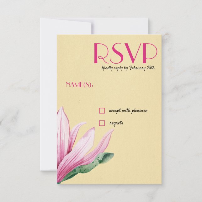 Pink Magnolia Flower | Vintage Paper Wedding RSVP Invitation (Front)