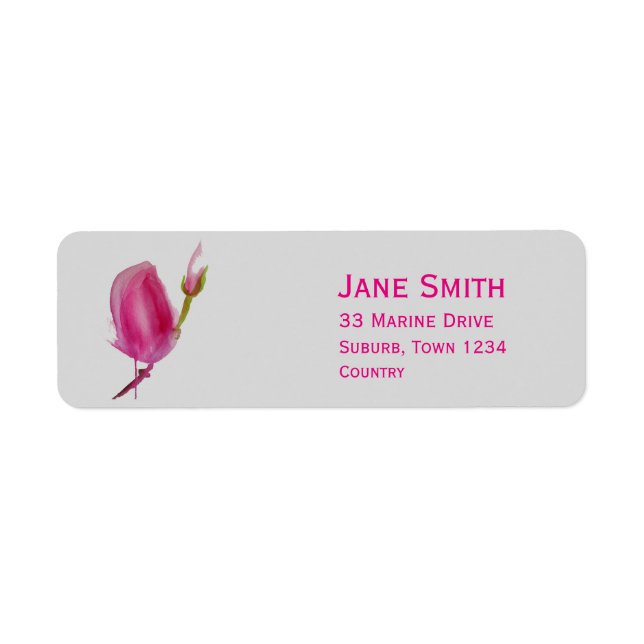 Pink Magnolia flower watercolour art Label (Front)