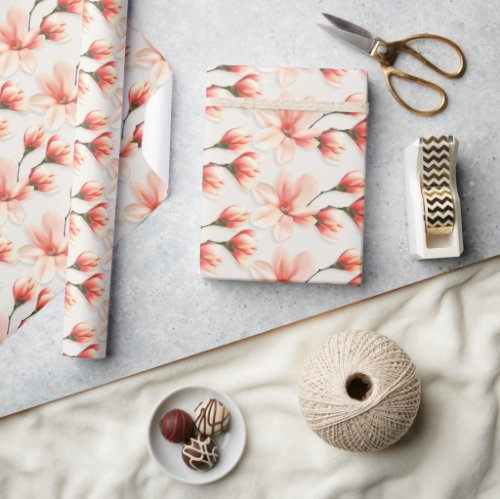 Pink Magnolia Flowers Pattern Wrapping Paper