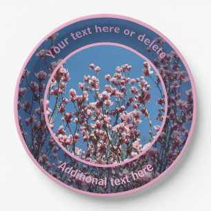 Pink Magnolia Flowers Personalized Party Paper Plates