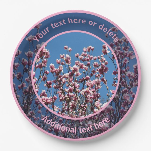 Pink Magnolia Flowers Personalized Party   Paper Plates (Front)