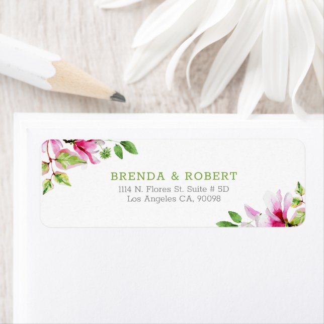 Pink magnolia frame wedding design label (Insitu)