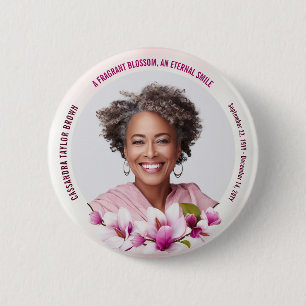 Pink Magnolia Funeral Photo Button