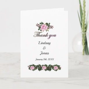 Pink Magnolia Greenery Floral Wedding Thank You Card