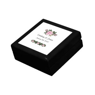 Pink Magnolia Greenery Wedding Jewelry Box