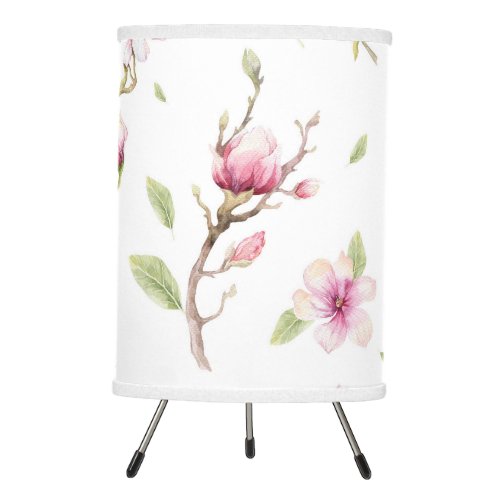Pink magnolia hand_painted flowers pattern tripod lamp