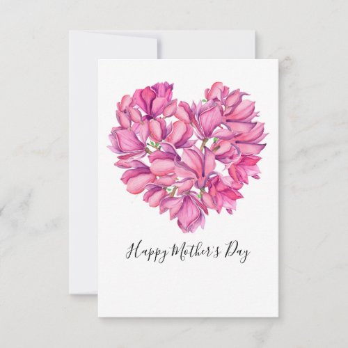 Pink Magnolia Heart Mothers Day Flat Card