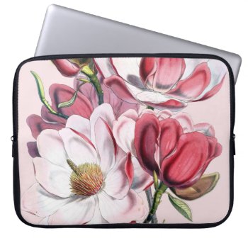 Pink Magnolia Laptop Sleeve by EnKore at Zazzle