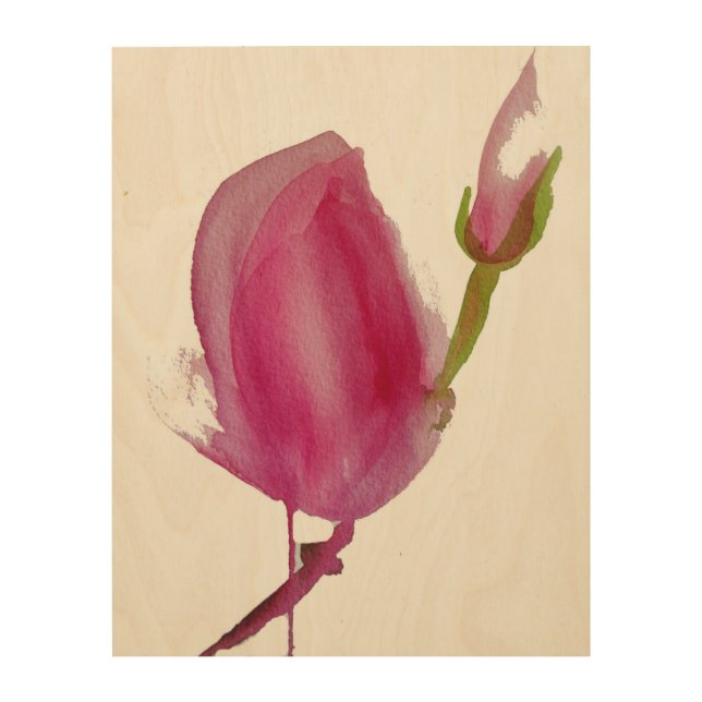 Pink Magnolia large modern watercolor art flower (Front)