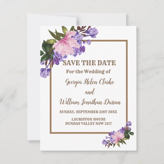 Pink Magnolia Lavender Floral Save The Date Invitation (Front)