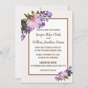 Pink Magnolia Lavender Floral Wedding Invitation
