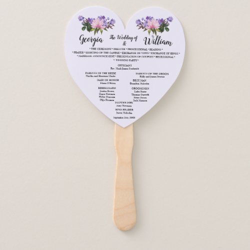 Pink Magnolia Lavender Floral Wedding Menu Fan