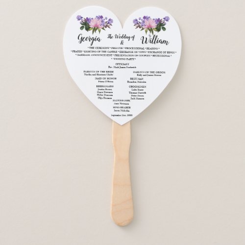 Pink Magnolia Lavender Floral Wedding Menu Fan