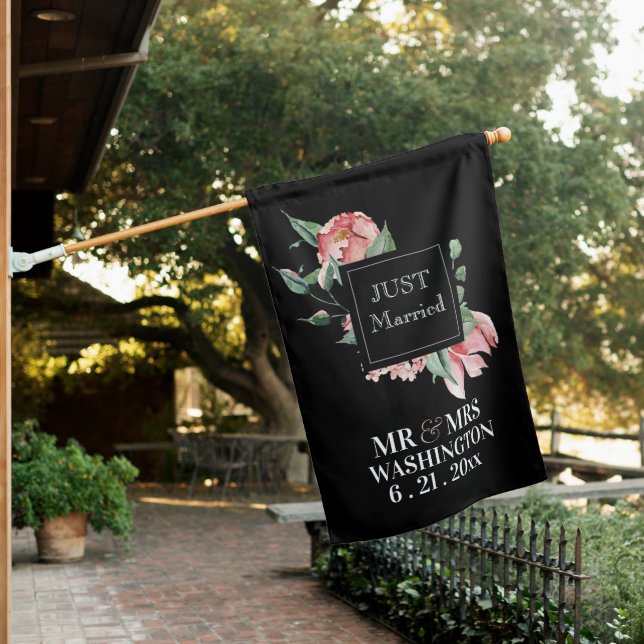 Pink Magnolia Married Date Wedding   House Flag (In SItu)