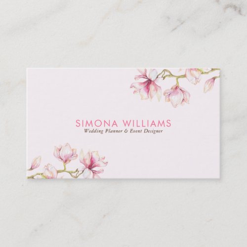 Pink Magnolia Modern Watercolors Illustration Business Card