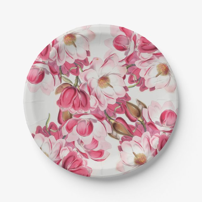 Pink Magnolia Paper Plates (Front)