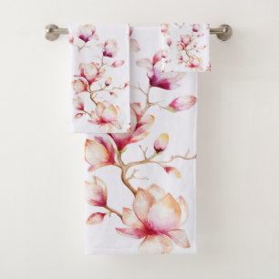 Pink Magnolia Pattern {pick your color} Bath Towel Set