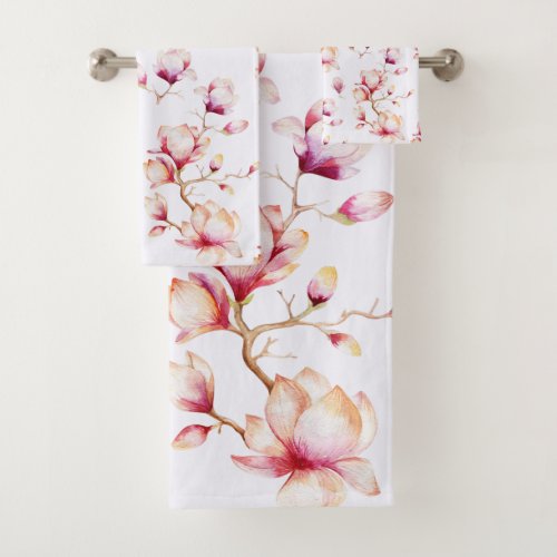 Pink Magnolia Pattern pick your color Bath Towel Set