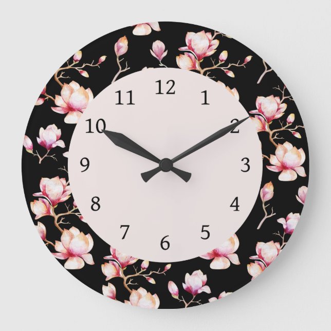 Pink Magnolia Pattern {pick your color} Large Cloc Clock (Front)