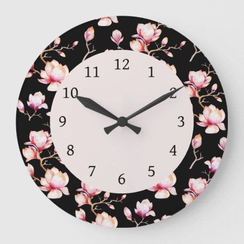 Pink Magnolia Pattern pick your color Large Cloc Large Clock