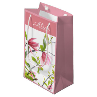 Pink magnolia personalized gift bag